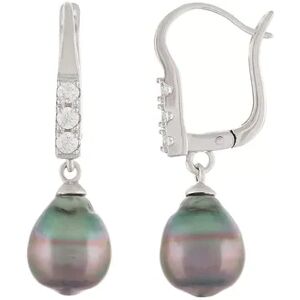 Unbranded Sterling Silver Tahitian Cultured Pearl Leverback Earrings, Women's, Black