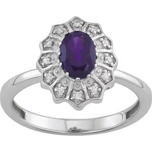 Jewelexcess 0.80 CTW Amethyst Gemstone & 1/10 CTW White Diamond Sterling Silver Ring, Women's, Size: 6, Purple