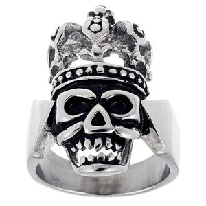 Unbranded Men's Stainless Steel Skull Ring with Crown, Size: 10, Black