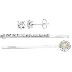 Brilliance Fine Silver Plated Crystal Stud Earring & Hair Clip Set, Women's, Size: 6 mm, White