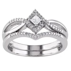 Stella Grace Sterling Silver 1/4 Carat T.W. Diamond Engagement Ring Set, Women's, White