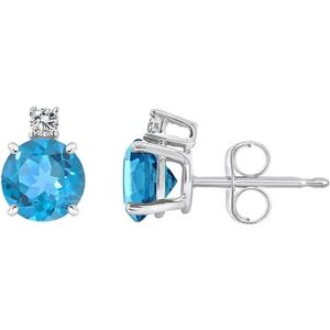 Celebration Gems 14k Gold Blue Topaz & Diamond Accent Stud Earrings, Women's