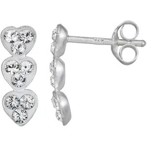 Charming Girl Sterling Silver Triple Heart Crystal Earrings, Women's, White