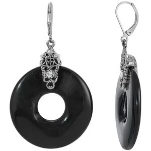 1928 Silver Tone Black Open Circle Drop Earrings, Women's