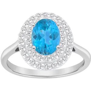 Celebration Gems Sterling Silver Oval-Cut Swiss Blue Topaz & White Topaz Double Halo Ring, Women's, Size: 8