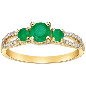 Gemminded 10k Gold 1/8 Carat T.W. Diamond & Emerald 3-Stone Ring, Women's, Size: 9, Green