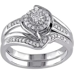 Stella Grace Sterling Silver 1/4 Carat T.W. Diamond Halo Twist Engagement Ring Set, Women's, Size: 8.50, White