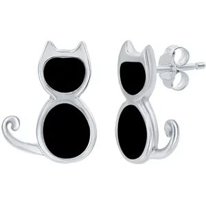 Unbranded Sterling Silver Gemstone Cat Stud Earrings, Women's, Black