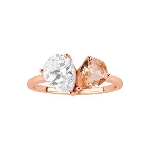 PRIMROSE 18k Rose Gold Over Silver Peach Crystal & Cubic Zirconia Ring, Women's, Size: 7, Pink