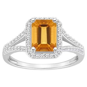 Celebration Gems Sterling Silver Gemstone & 1/4 Carat T.W. Diamond Halo Ring, Women's, Size: 7, Orange