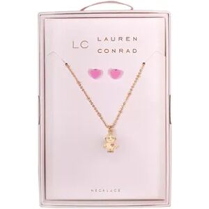 LC Lauren Conrad Gold Tone Robot Whimsy Nickel Free Earring and Necklace Set, Women's