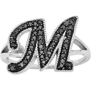 Jewelexcess Sterling Silver 1/4-ct. T.W. Black Diamond Initial Ring, Women's, Size: 7