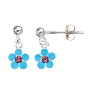 Charming Girl Sterling Silver Crystal Flower Drop Earrings - Kids, Women's, Blue