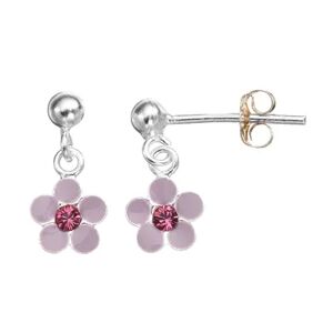 Charming Girl Sterling Silver Crystal Flower Drop Earrings - Kids, Women's, Pink
