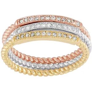 Kohl's Cubic Zirconia Tri-Tone Sterling Silver Twist Stack Ring Set, Women's, Size: 7, Multicolor