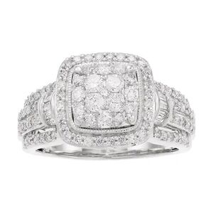 Unbranded 10k White Gold 1 Carat T.W. Diamond Cluster Engagement Ring, Women's, Size: 7