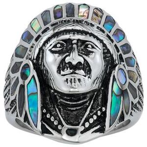 Unbranded Men's Stainless Steel Abalone Native American Chief Ring, Size: 10, Blue