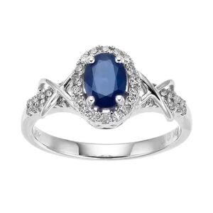 Gemminded 10k White Gold Sapphire & 1/4 Carat T.W. Oval Halo Ring, Women's, Size: 5, Blue