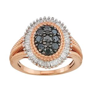 Jewelexcess Rose Gold Over Silver 1 Carat T.W. Black & White Diamond Ring, Women's, Size: 7, Pink