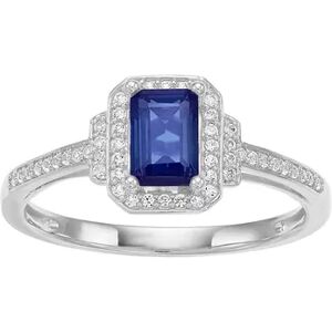 Unbranded 10k White Gold Sapphire & 1/6 Carat T.W. Diamond Halo Ring, Women's, Blue