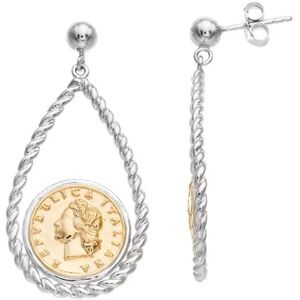 Unbranded Two Tone Sterling Silver Replica Coin Drop Earrings, Women's, Grey