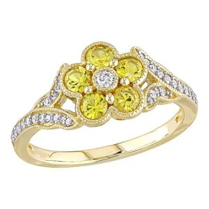 Stella Grace 10K Gold Yellow Sapphire & 1/6 Carat T.W. Diamond Flower Ring, Women's