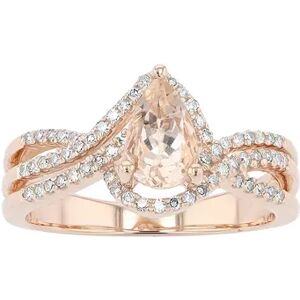 Gemminded 10k Rose Gold Morganite & 1/4 Carat T.W. Diamond Teardrop Ring, Women's, Size: 5, Pink