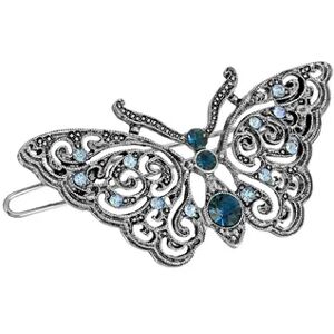 1928 Silver Tone Blue Simulated Crystal Butterfly Hair Clip