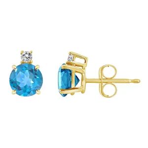 Celebration Gems 14k Gold Blue Topaz & Diamond Accent Stud Earrings, Women's