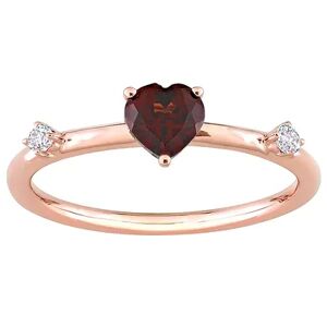 Stella Grace 10k Rose Gold Heart Garnet & White Topaz Stackable Ring, Women's, Size: 8.50, Red