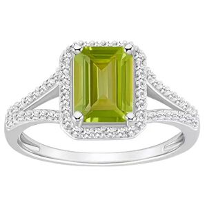 Celebration Gems Sterling Silver Gemstone & 1/4 Carat T.W. Diamond Halo Ring, Women's, Size: 6, Green