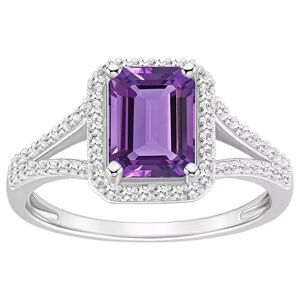 Celebration Gems Sterling Silver Gemstone & 1/4 Carat T.W. Diamond Halo Ring, Women's, Size: 5, Purple