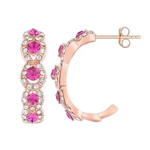 Chrystina Pink Crystal Rose Gold Tone Halo Post Hoop Earrings, Women's