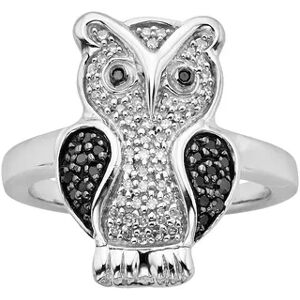 Jewelexcess Sterling Silver Two-Tone 1/4-ct. T.W. Black and White Diamond Owl Ring, Women's, Size: 7