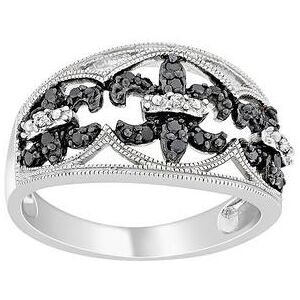 Stella Grace Sterling Silver 1/4-ct. T.W. Black and White Diamond Fleur-de-Lis Ring, Women's, Size: 8