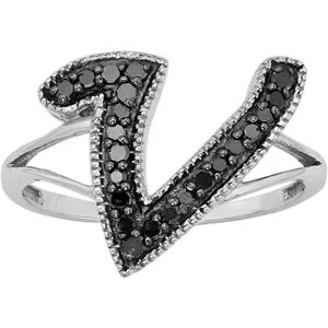 Jewelexcess Sterling Silver 1/4-ct. T.W. Black Diamond Initial Ring, Women's, Size: 7