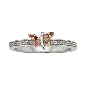 Jewelexcess Sterling Silver 1/10-ct. T.W. Red and White Diamond Butterfly Ring, Women's, Size: 7
