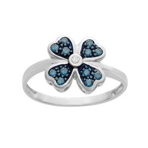Jewelexcess 1/4 Carat T.W. Blue and White Diamond Sterling Silver Clover Ring, Women's, Size: 6