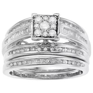 Kohl's 10k White Gold 1/2 Carat T.W. Diamond Cluster Engagement Ring Set, Women's, Size: 8