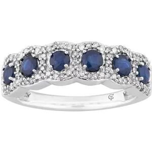 Unbranded 10k White Gold Sapphire & 1/4 Carat T.W. Diamond 6-Stone Ring, Women's, Blue