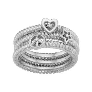 Jewelexcess Sterling Silver Diamond Accent Heart, Star & Peace Sign Stack Ring Set, Women's, Size: 6, White