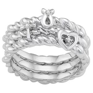 Jewelexcess Sterling Silver Diamond Accent Heart, Cross & Ribbon Stack Ring Set, Women's, Size: 8, White