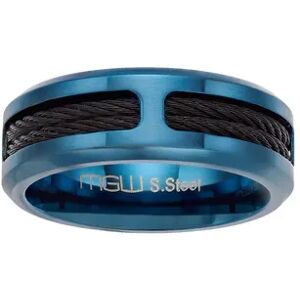 Unbranded Men's Blue & Black Ion Plated Stainless Steel Cable Ring, Size: 9, Multicolor