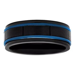 Unbranded Men's Black & Blue Stainless Steel Grooved Wedding Band, Size: 12.50