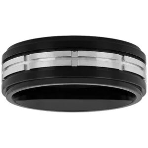 Unbranded Men's Black & Gray Stainless Steel Treaded Wedding Band, Size: 11