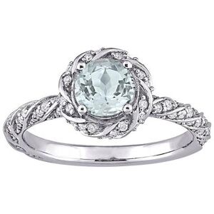 Stella Grace 14k White Gold Aquamarine & 1/4 Carat T.W Diamond Twist Halo Ring, Women's, Size: 7, Blue