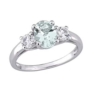 Stella Grace Sterling Silver Aquamarine and Lab-Created White Sapphire 3-Stone Ring, Women's, Size: 4, Blue