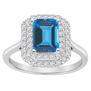 Celebration Gems Sterling Silver Emerald-Cut Swiss Blue Topaz & White Topaz Double Halo Ring, Women's, Size: 7