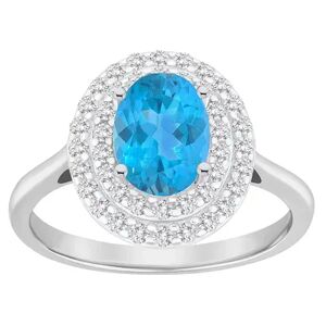 Celebration Gems Sterling Silver Oval-Cut Swiss Blue Topaz & White Topaz Double Halo Ring, Women's, Size: 10