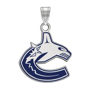 LogoArt Vancouver Canucks Sterling Silver Large Enamel Logo Pendant, Women's, Size: 21 mm, Grey